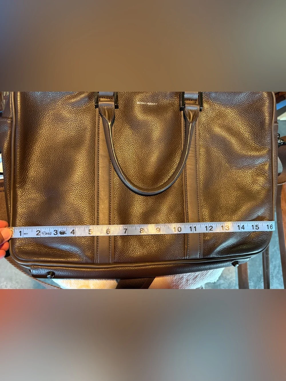 HOOK & ALBERT Brown Pebbled Leather Structured Briefcase Laptop Travel Bag